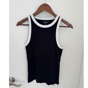 Abercrombie & Fitch Tuckable Ribbed Tank High Neck Black with White Trim Md NWT